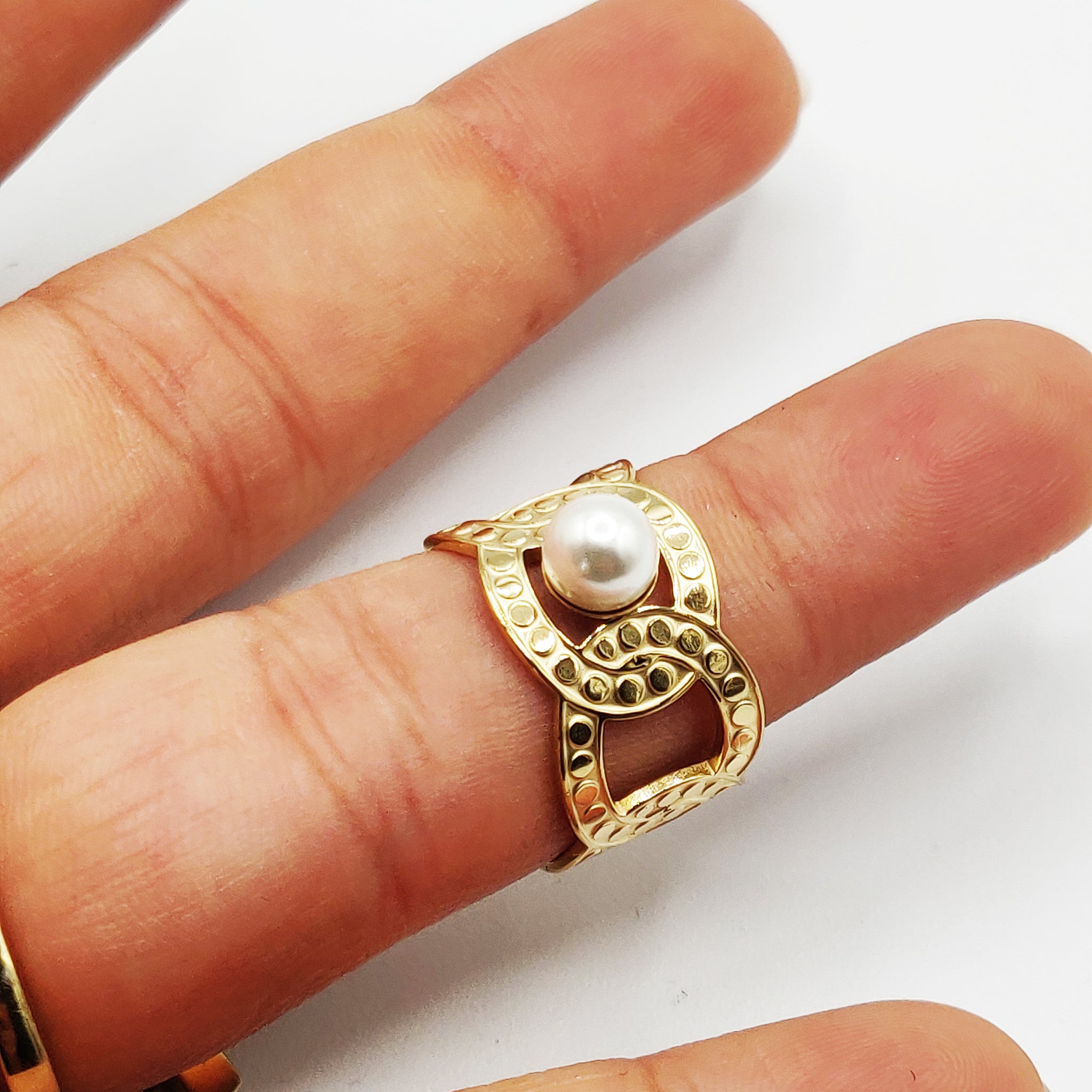 Bague Chaîne Perle Blanche