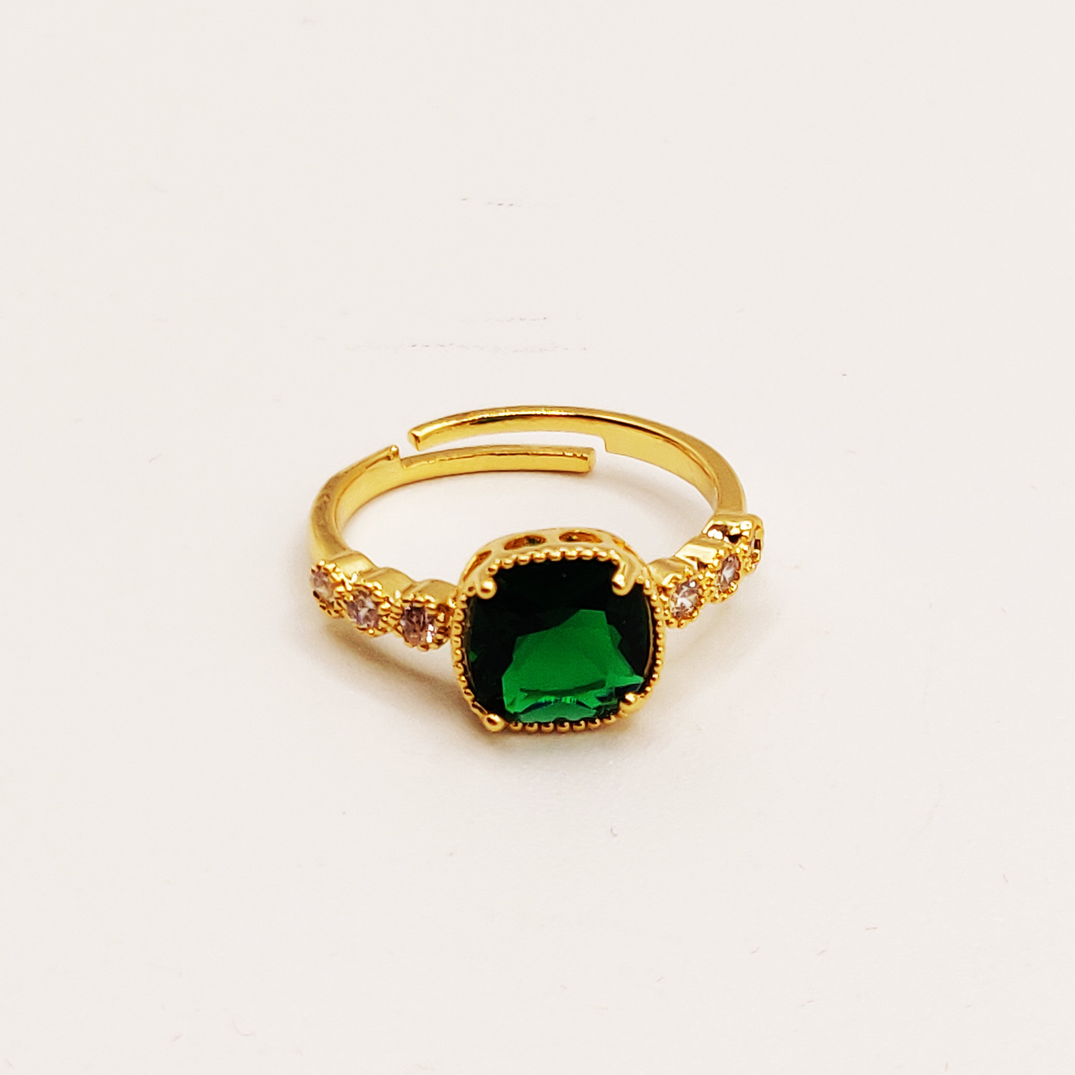 Bague Cristaux Gros Émeraude Luxe