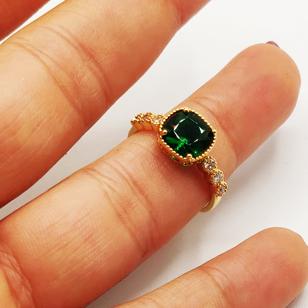 Bague Cristaux Gros Émeraude Luxe