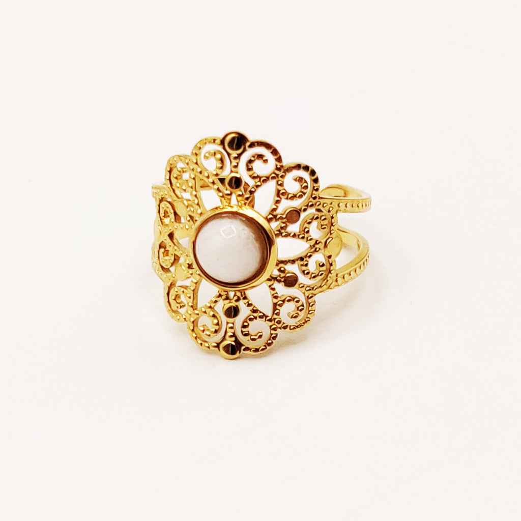 Bague Design Perle Beige