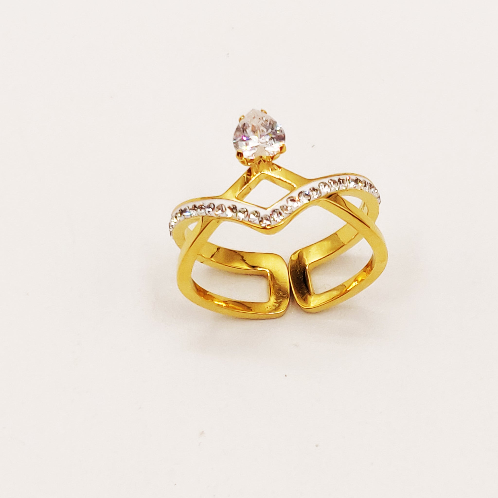 Bague Double Coeurs Croisés Cristal Coeur