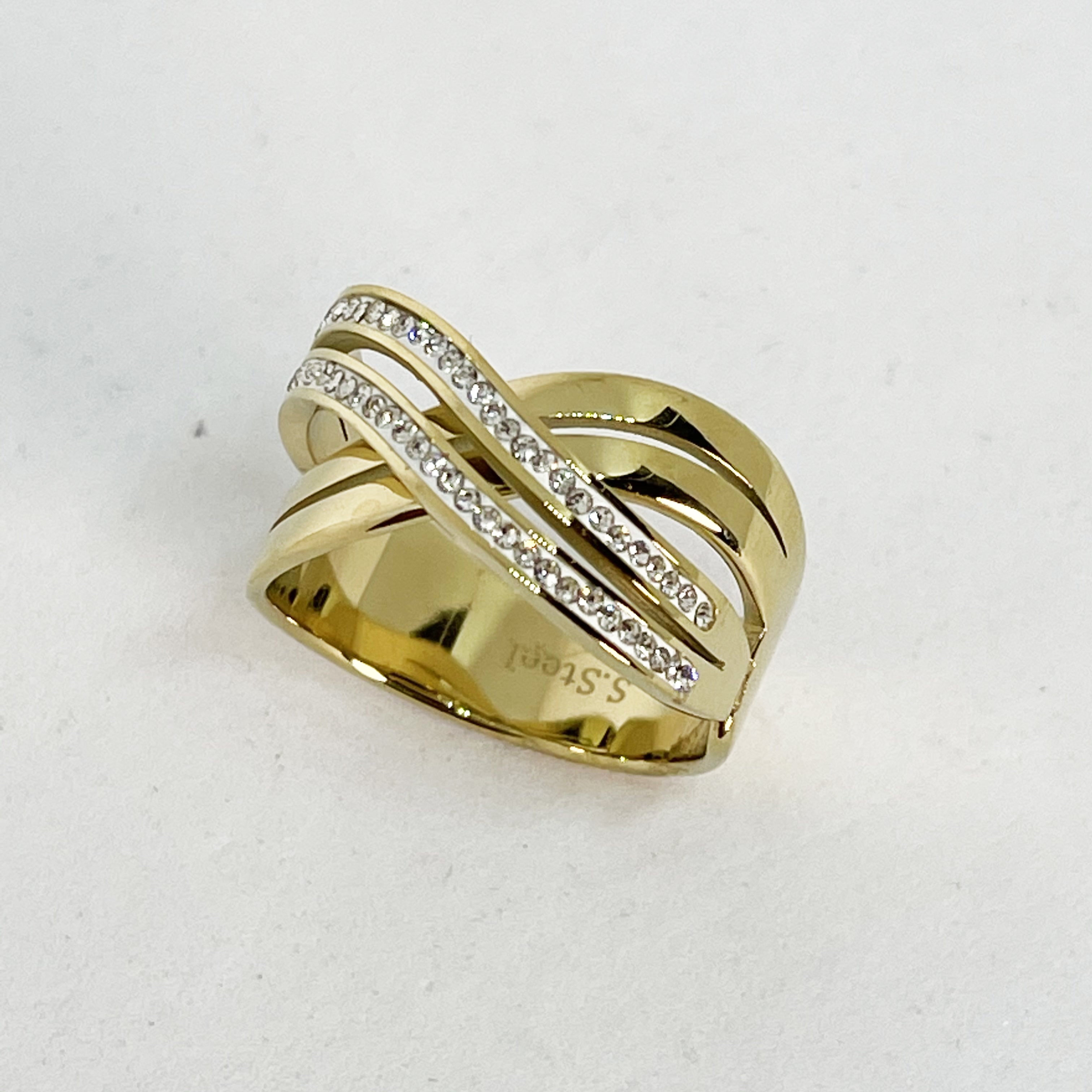 Bague Double Lignes Croisées Luxe