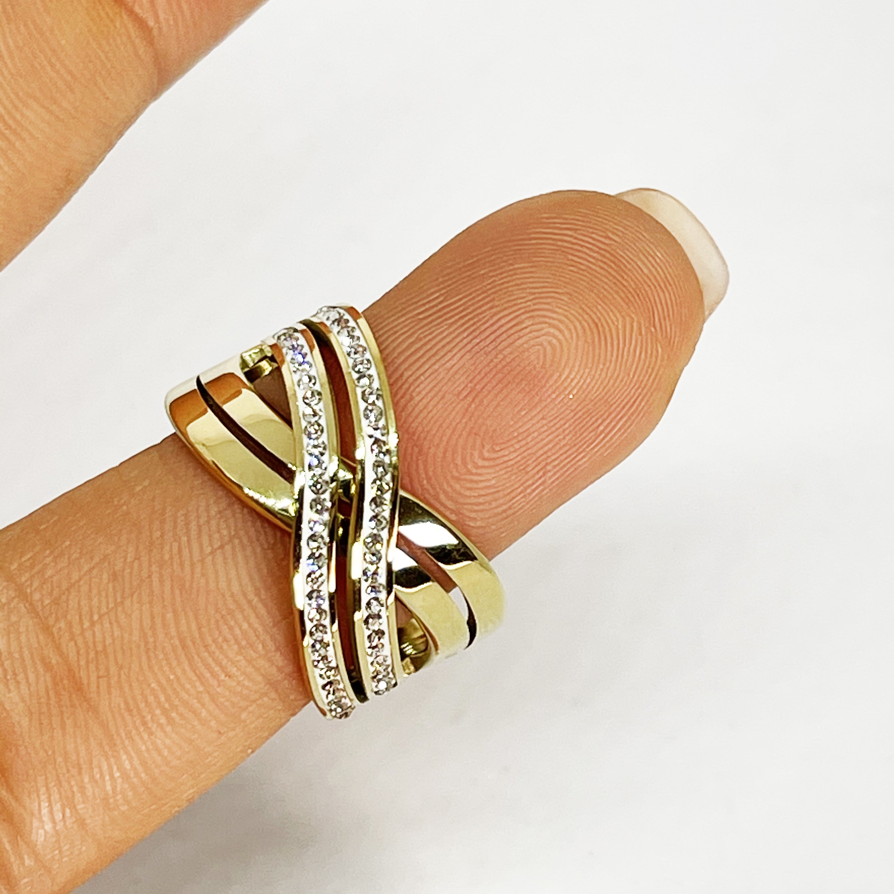 Bague Double Lignes Croisées Luxe