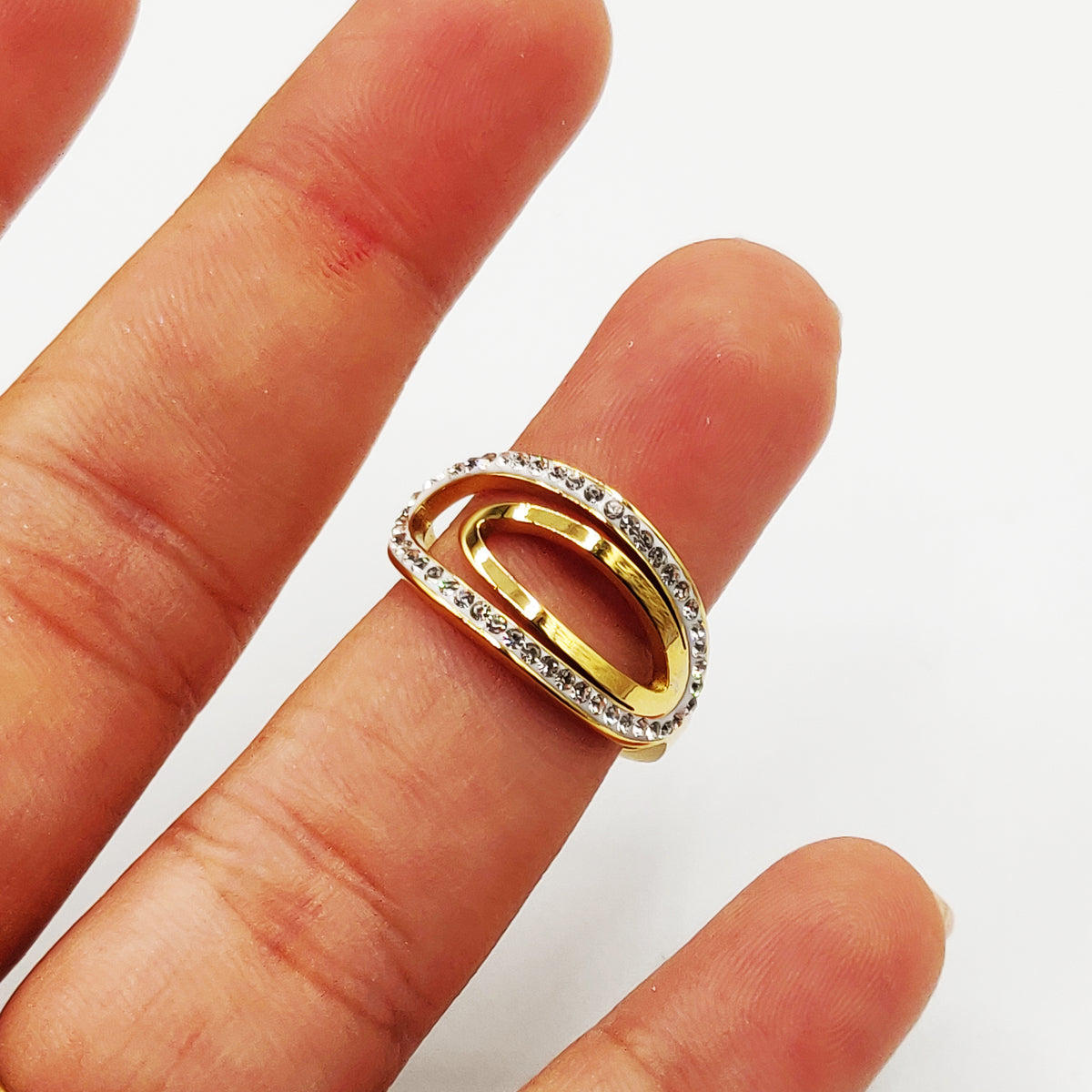 Bague Double Ovales Cristaux