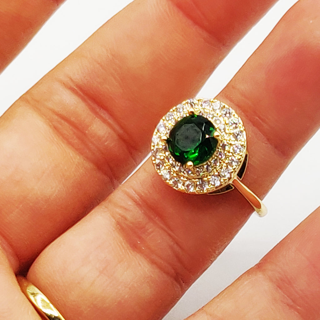 Bague Émeraude Rond Tour Cristaux Luxe