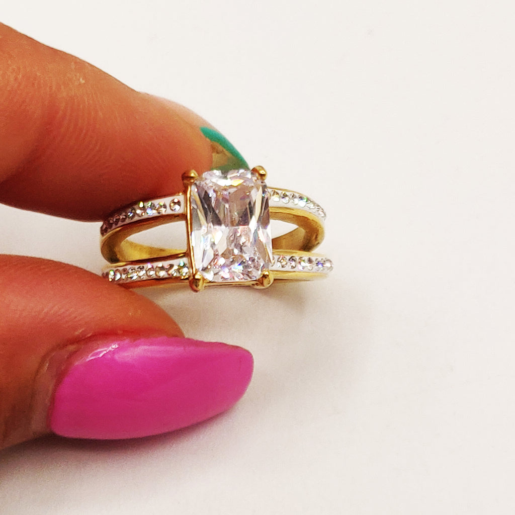 Bague Fiançailles Cristal Rectangulaire