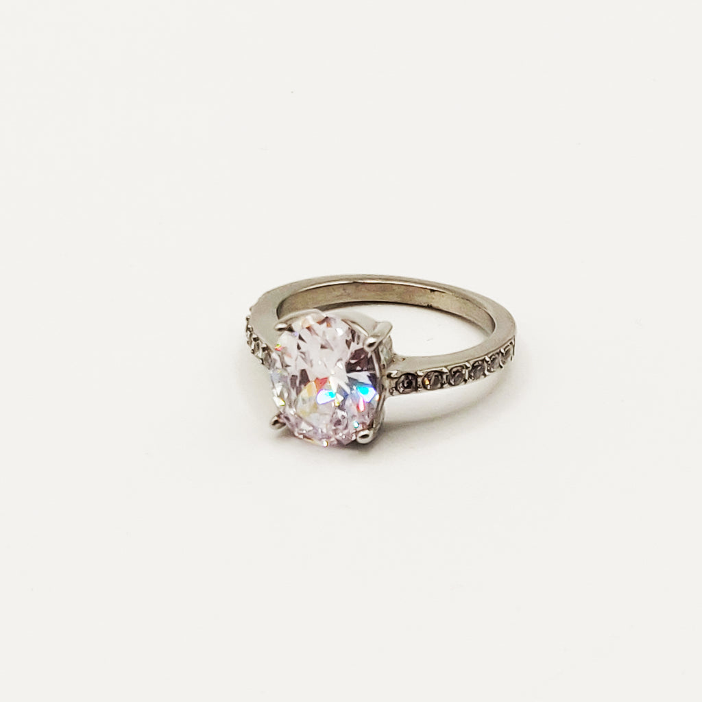 Bague Gros Diamant Argentée