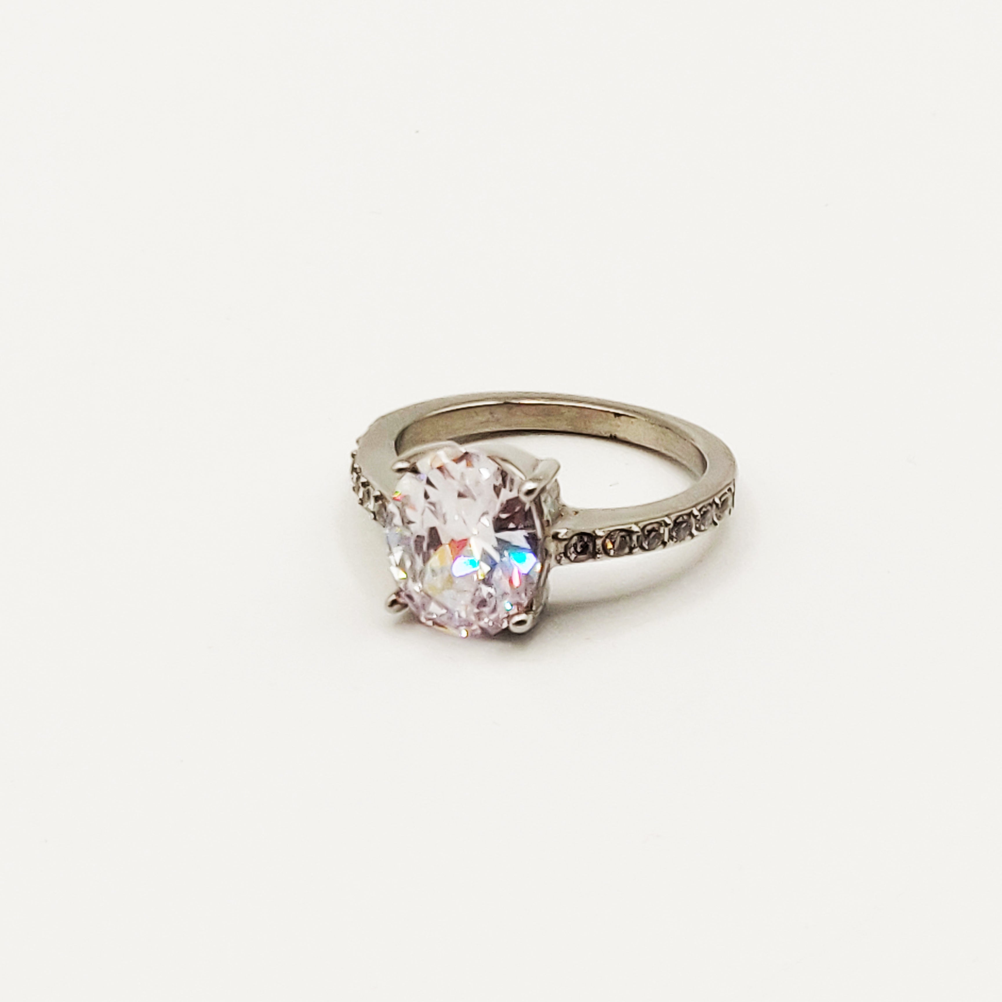 Bague Gros Diamant Argentée