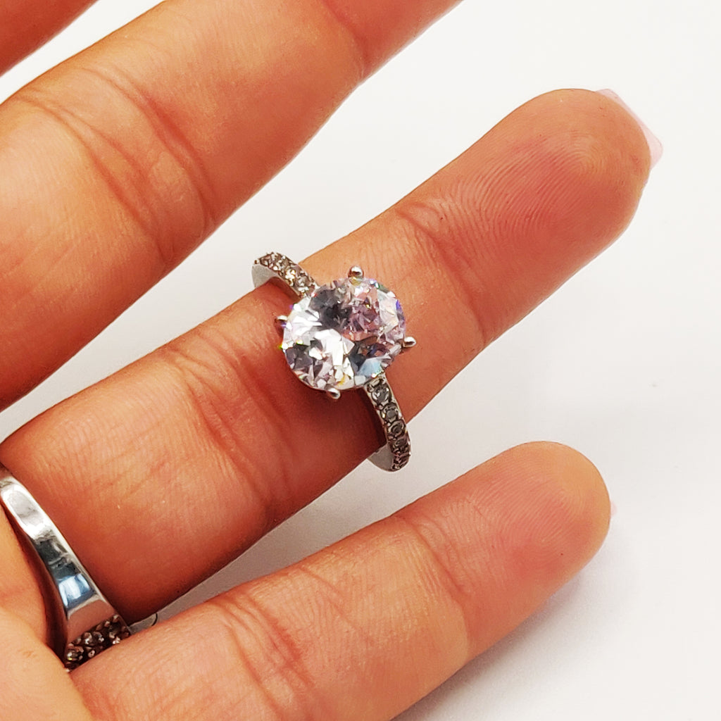 Bague Gros Diamant Argentée
