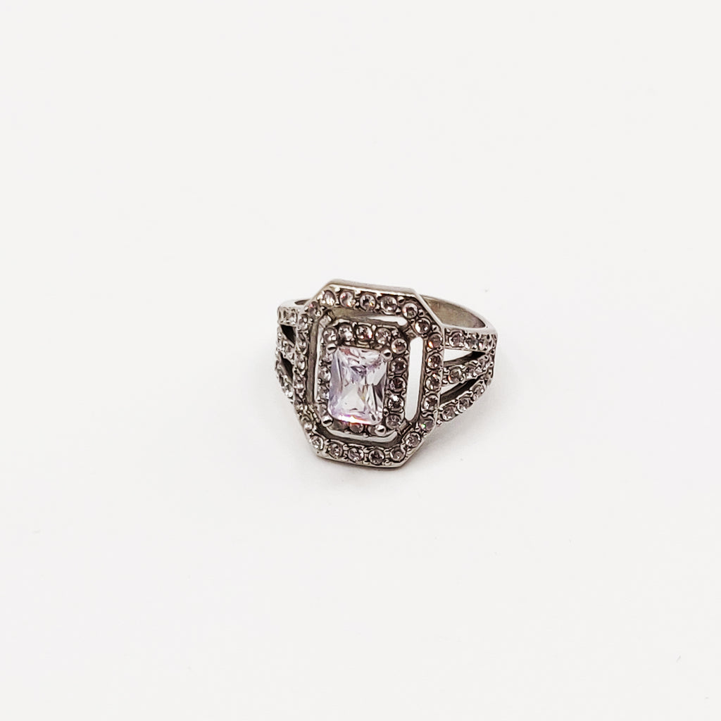 Bague Gros Diamant Multi Cristaux Argentée