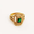 Bague Gros Émeraude Multi Cristaux Dorée