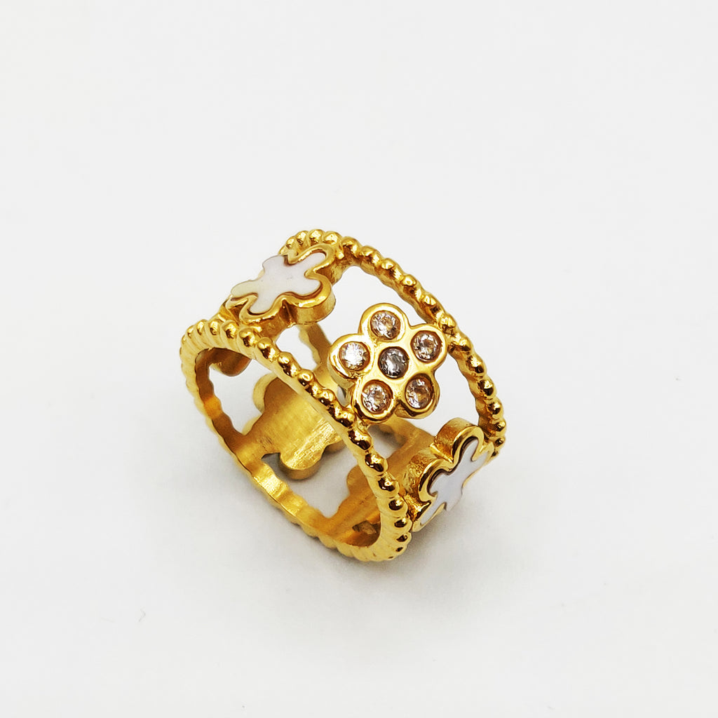 Bague Marguerites Blanches et Cristaux