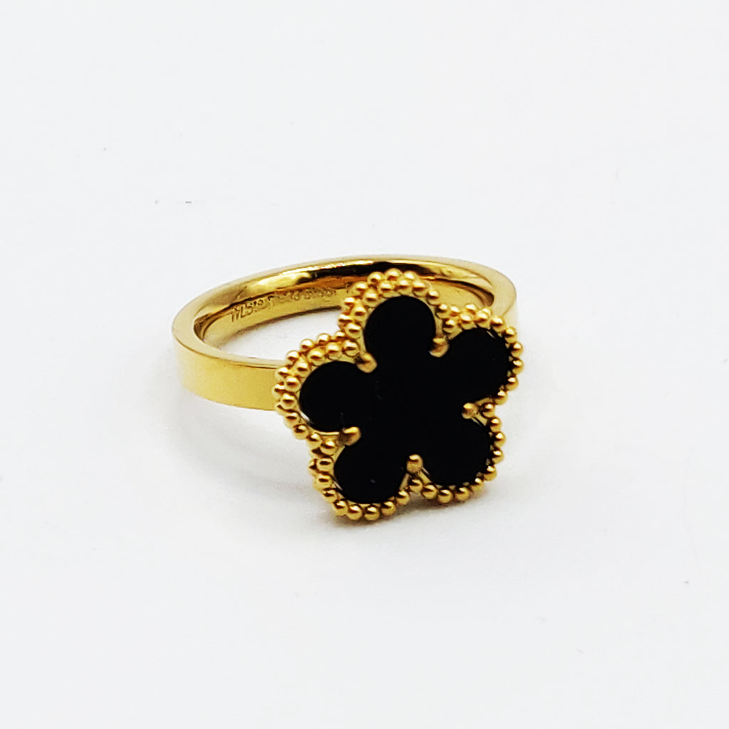Bague Marguerite Noire Tour Perles d'imitation Luxe