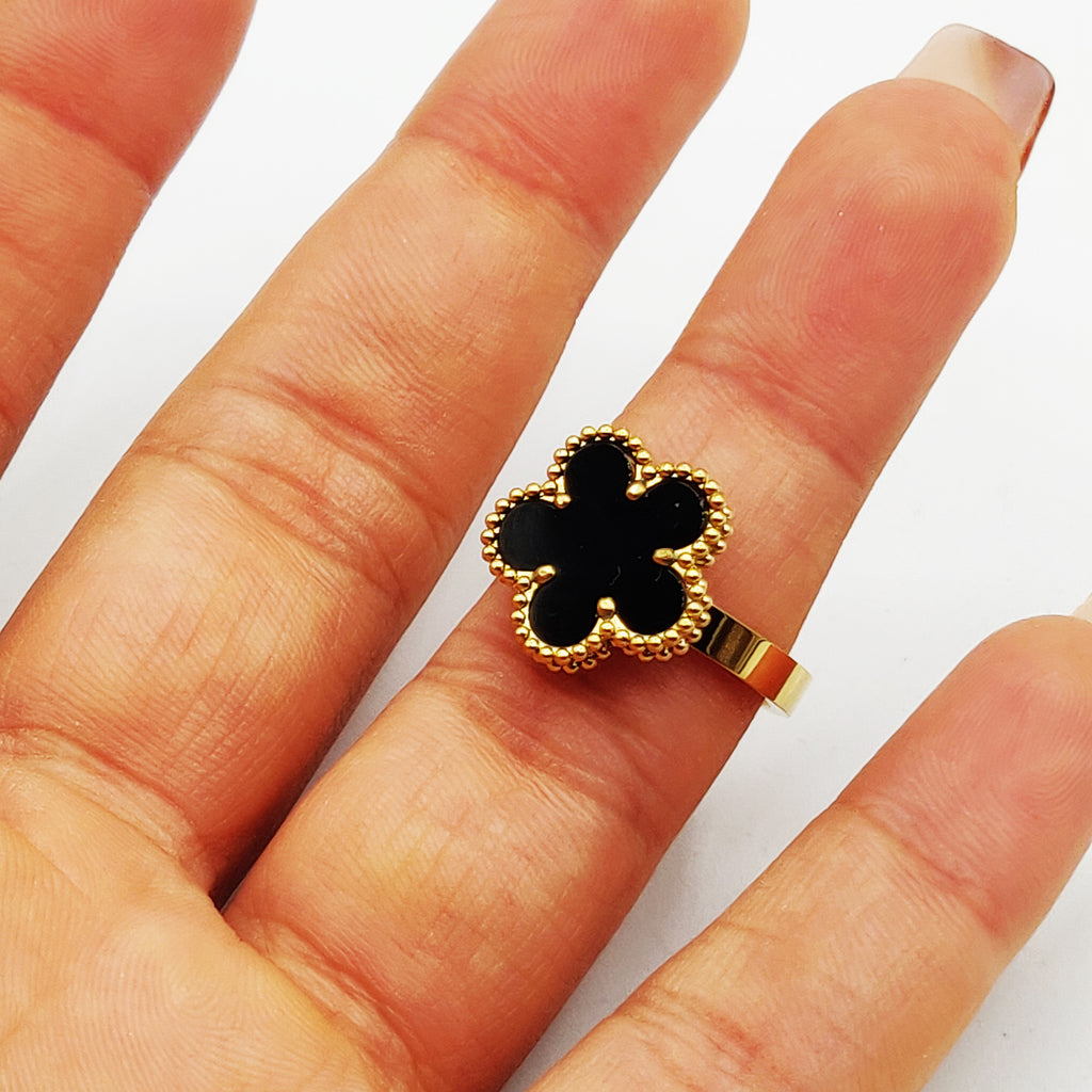 Bague Marguerite Noire Tour Perles d'imitation Luxe