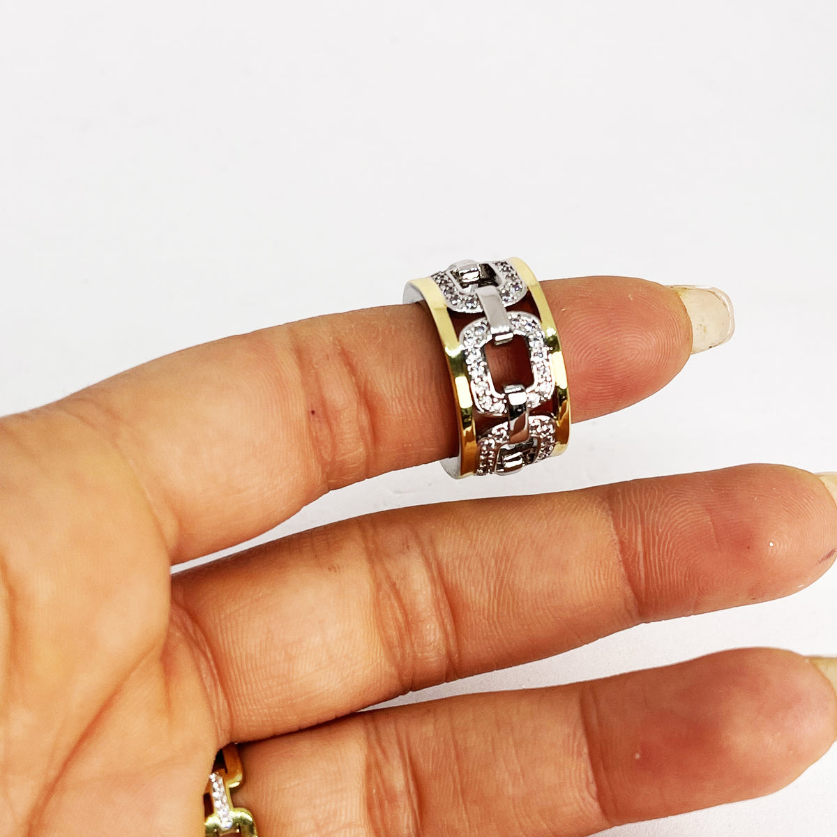 Bague Multi Chaînes Dorée et Argentée