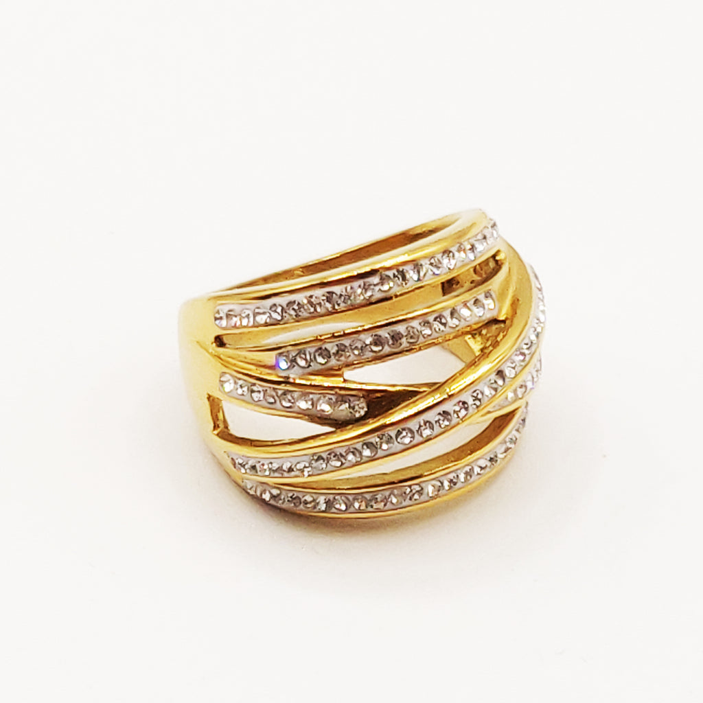 Bague 5 Lignes Croisées Cristaux Luxe