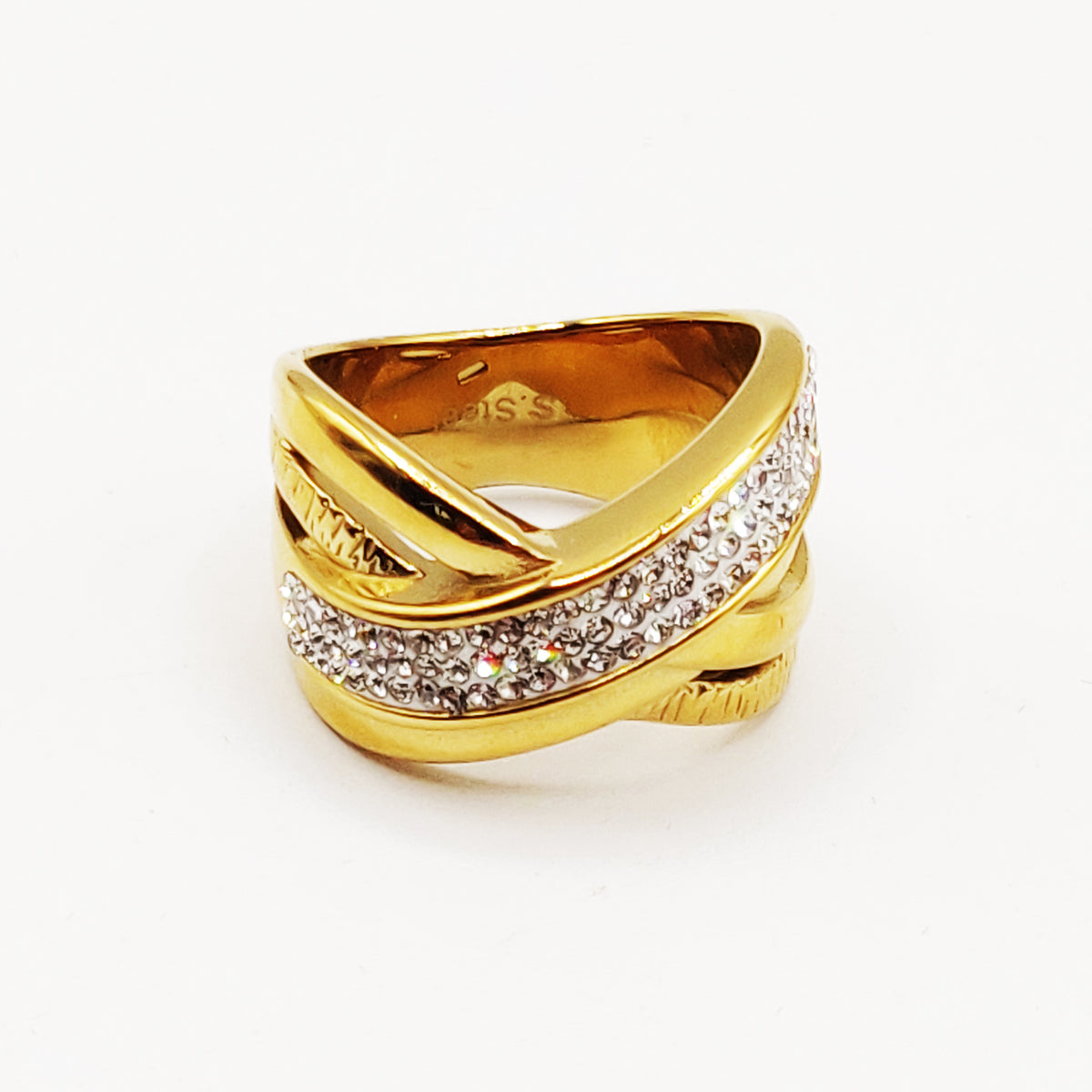 Bague Multi Lignes Croisées Cristaux Luxe
