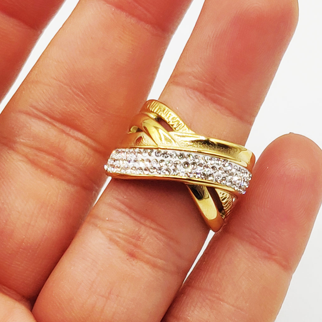 Bague Multi Lignes Croisées Cristaux Luxe