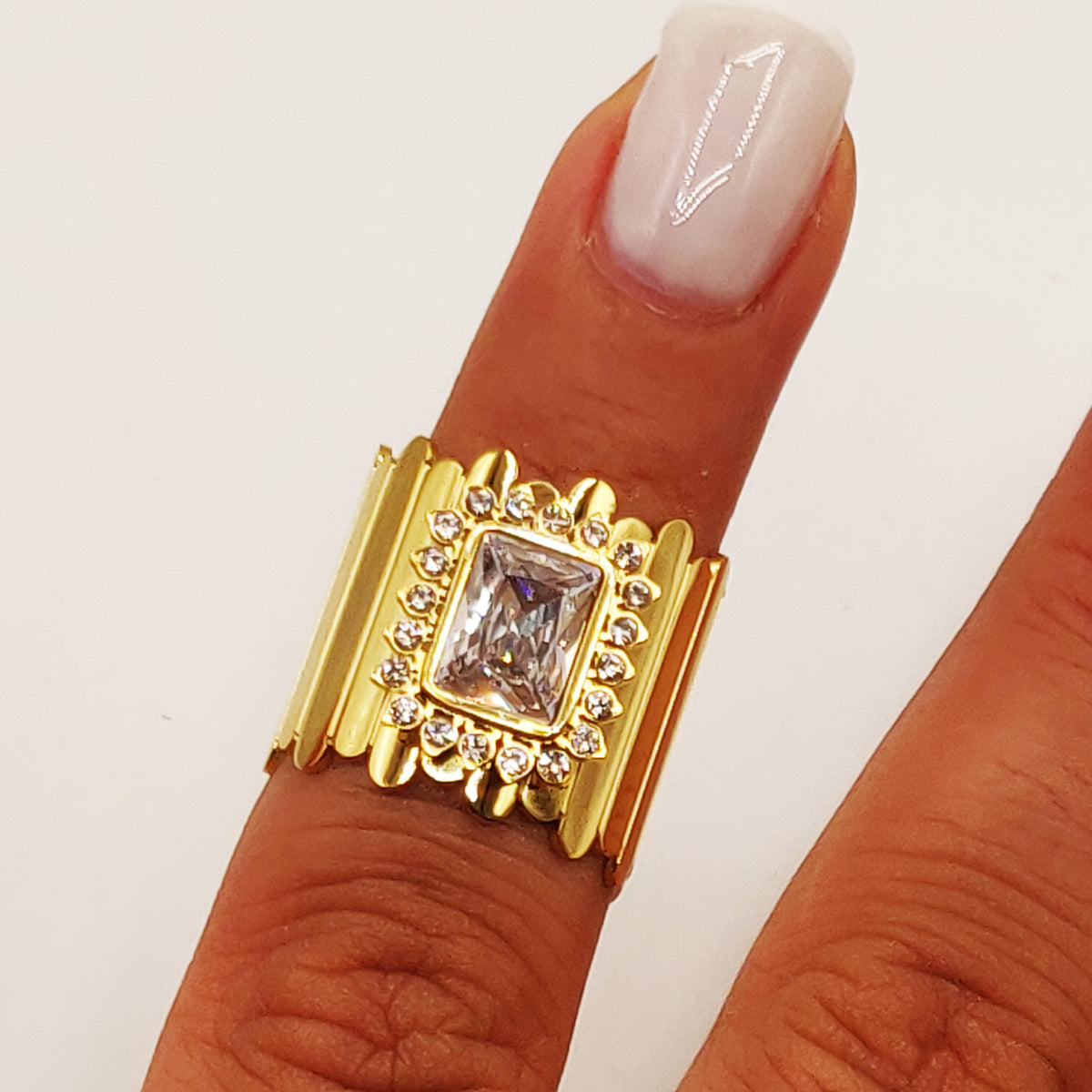 Bague Multi Lignes Grand Cristal Carré Luxe
