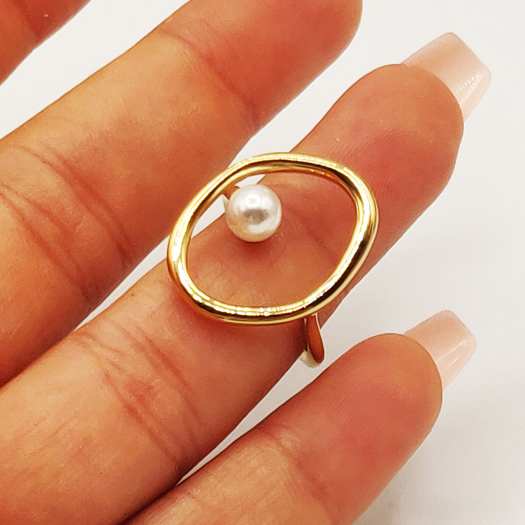 Bague Ovale Perle Blanche Simple