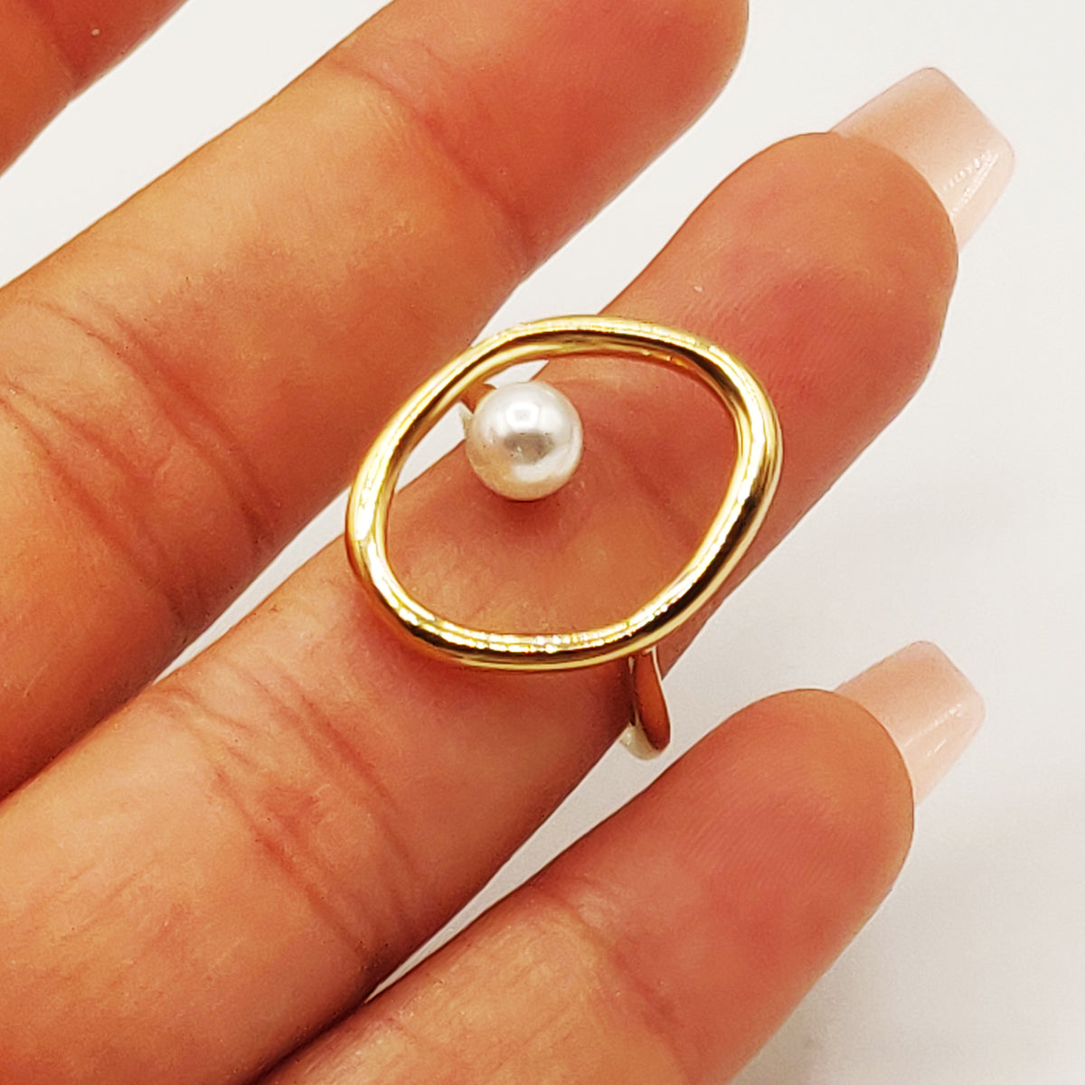 Bague Ovale Perle Blanche Simple