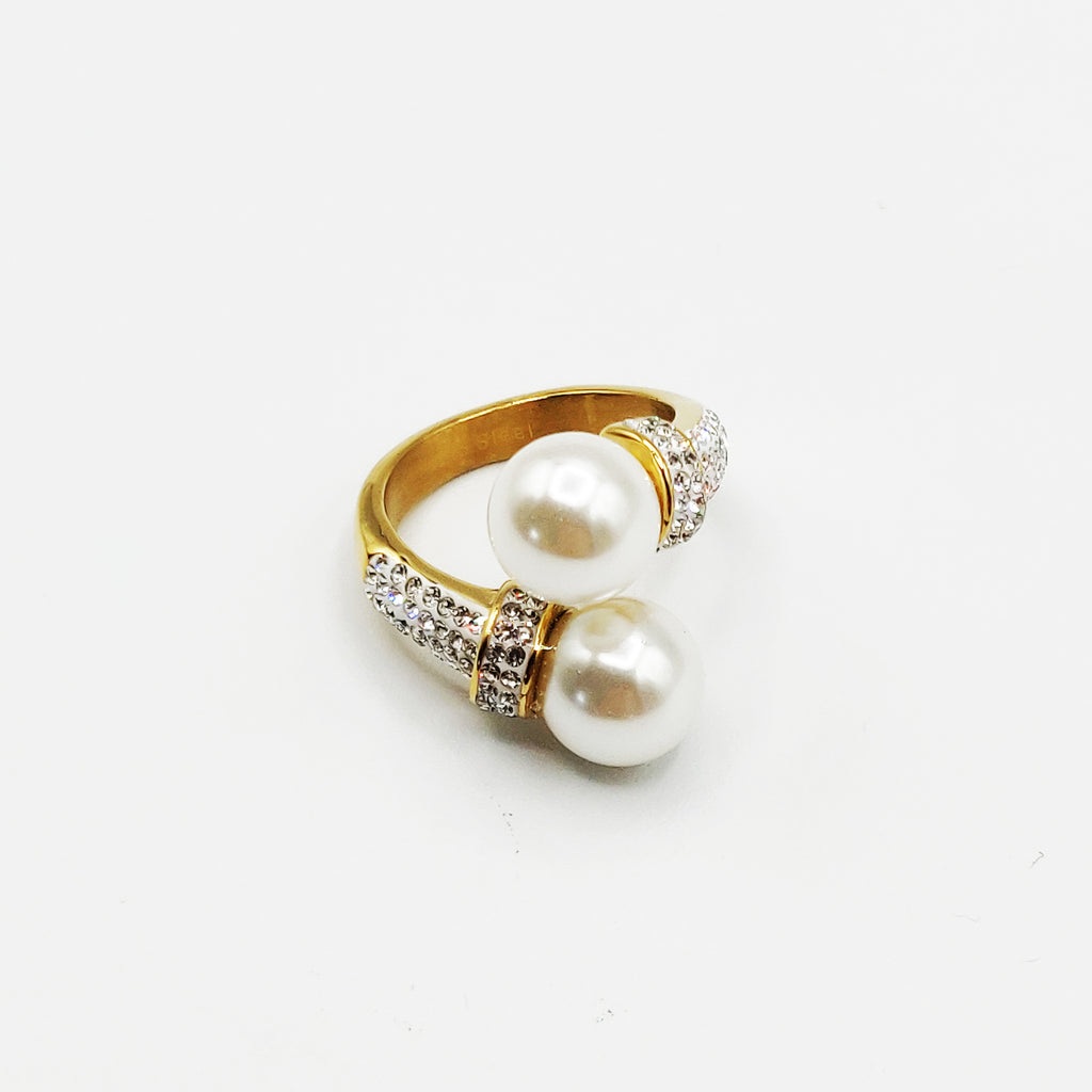 Bague Perles d'imitation Blanches et Cristaux