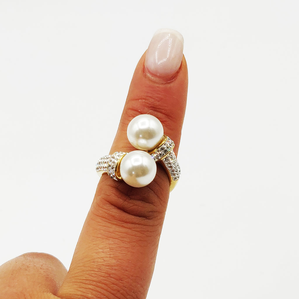 Bague Perles d'imitation Blanches et Cristaux