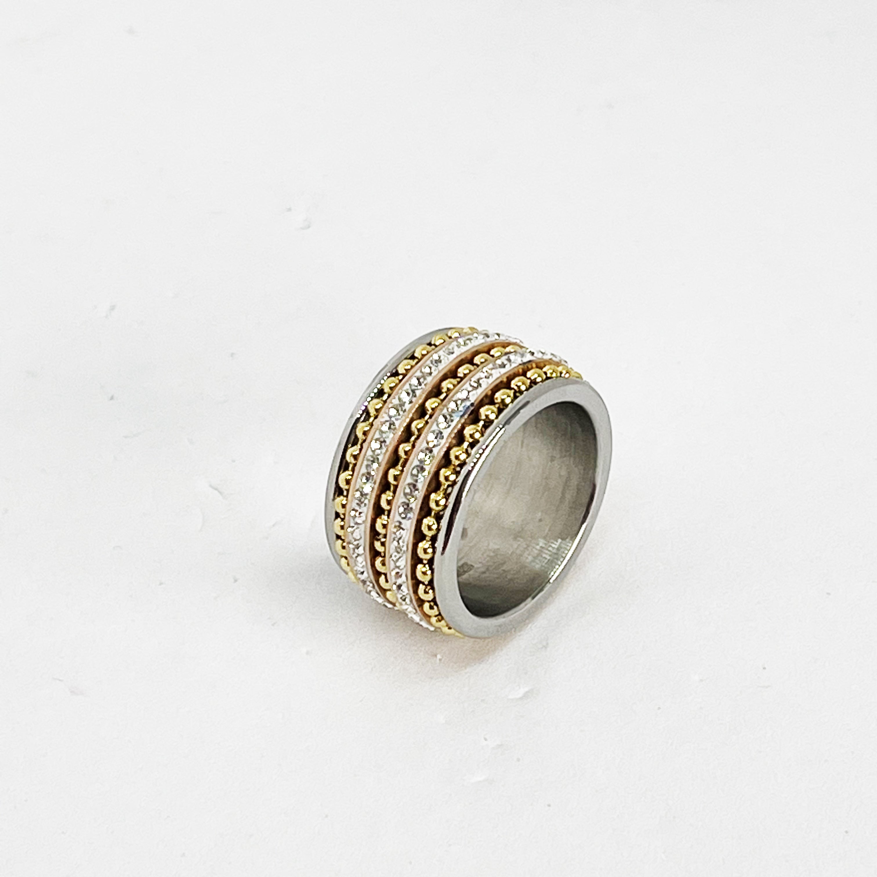 Bague Perles et Cristaux Dorée et Argentée