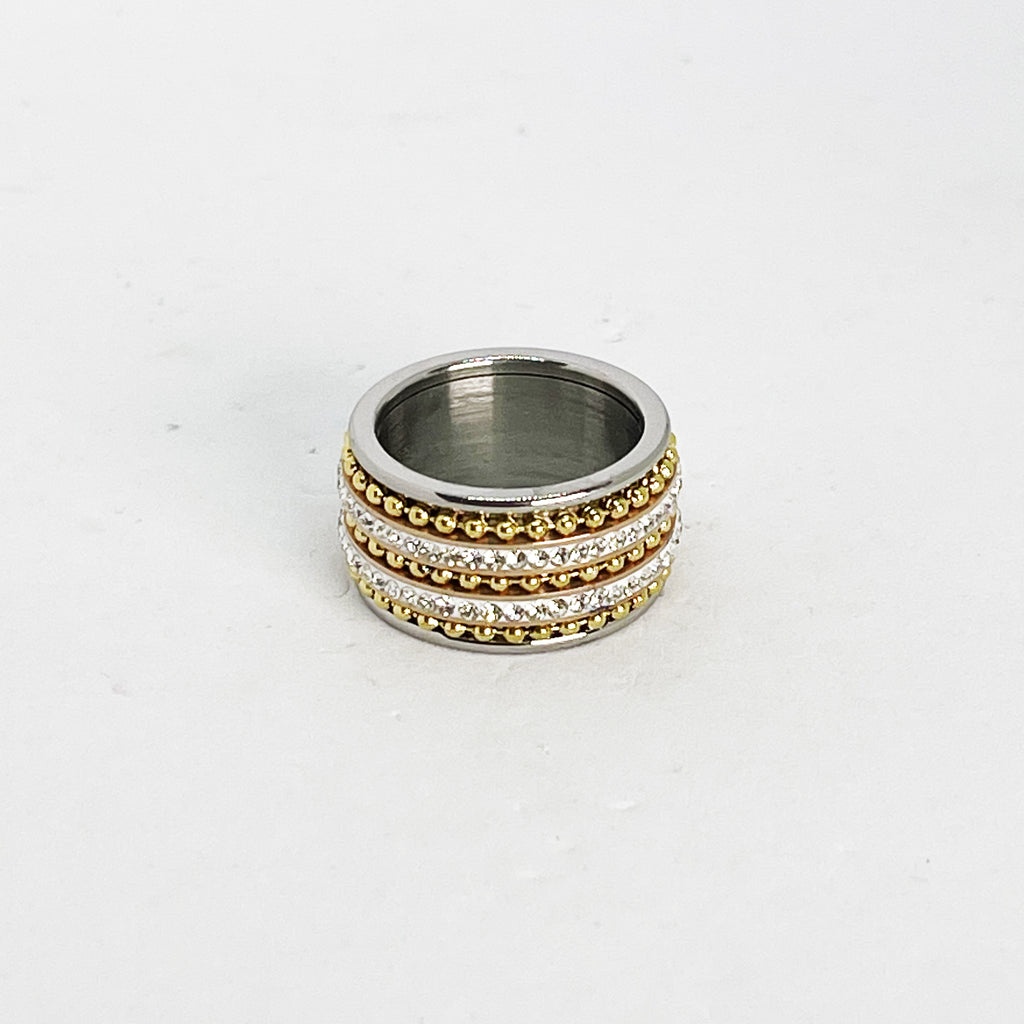 Bague Perles et Cristaux Dorée et Argentée