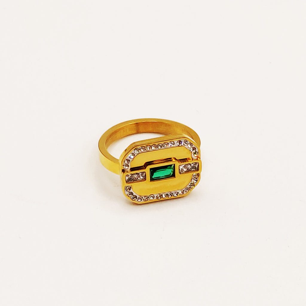 Bague Plaque Cristal Vert Luxe
