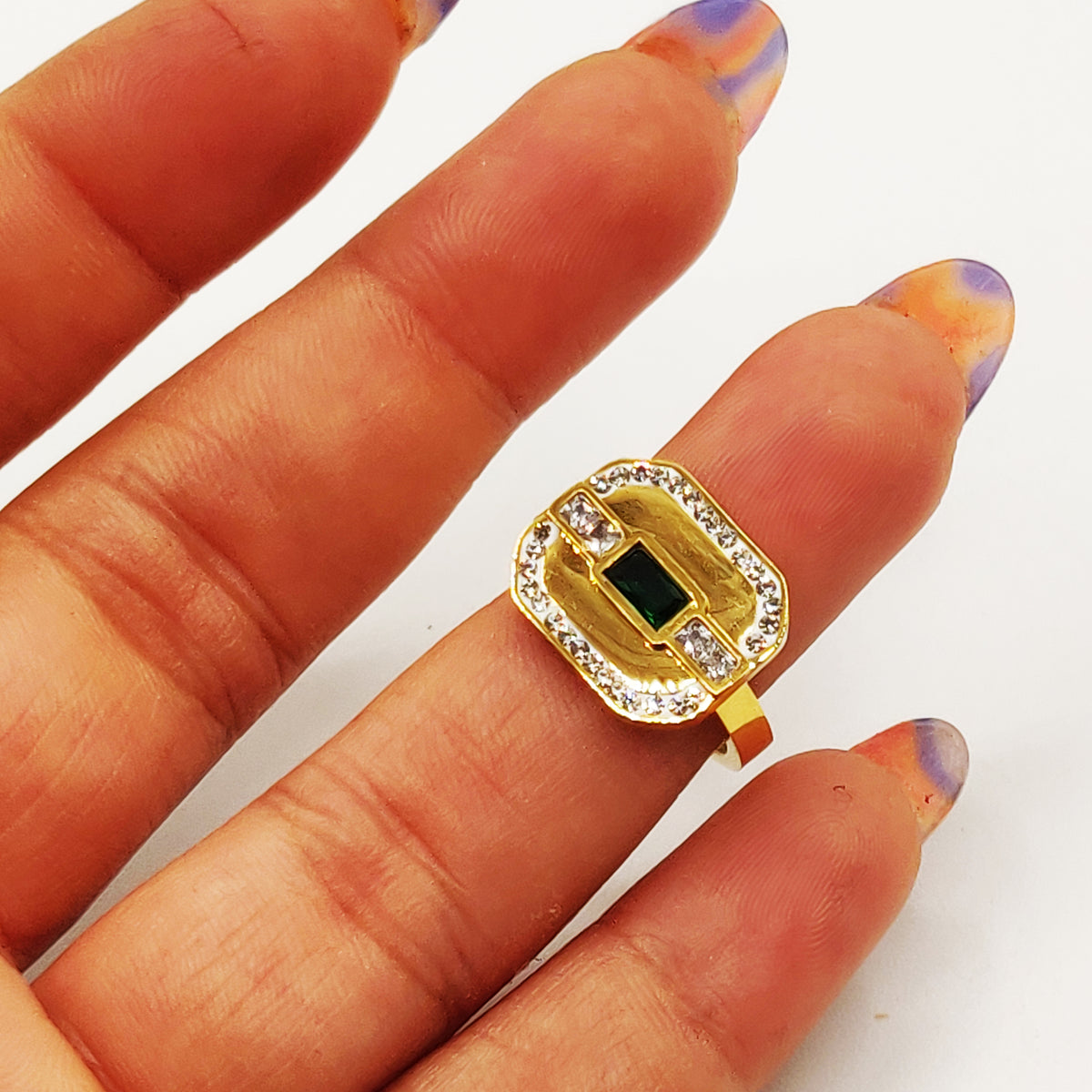 Bague Plaque Cristal Vert Luxe