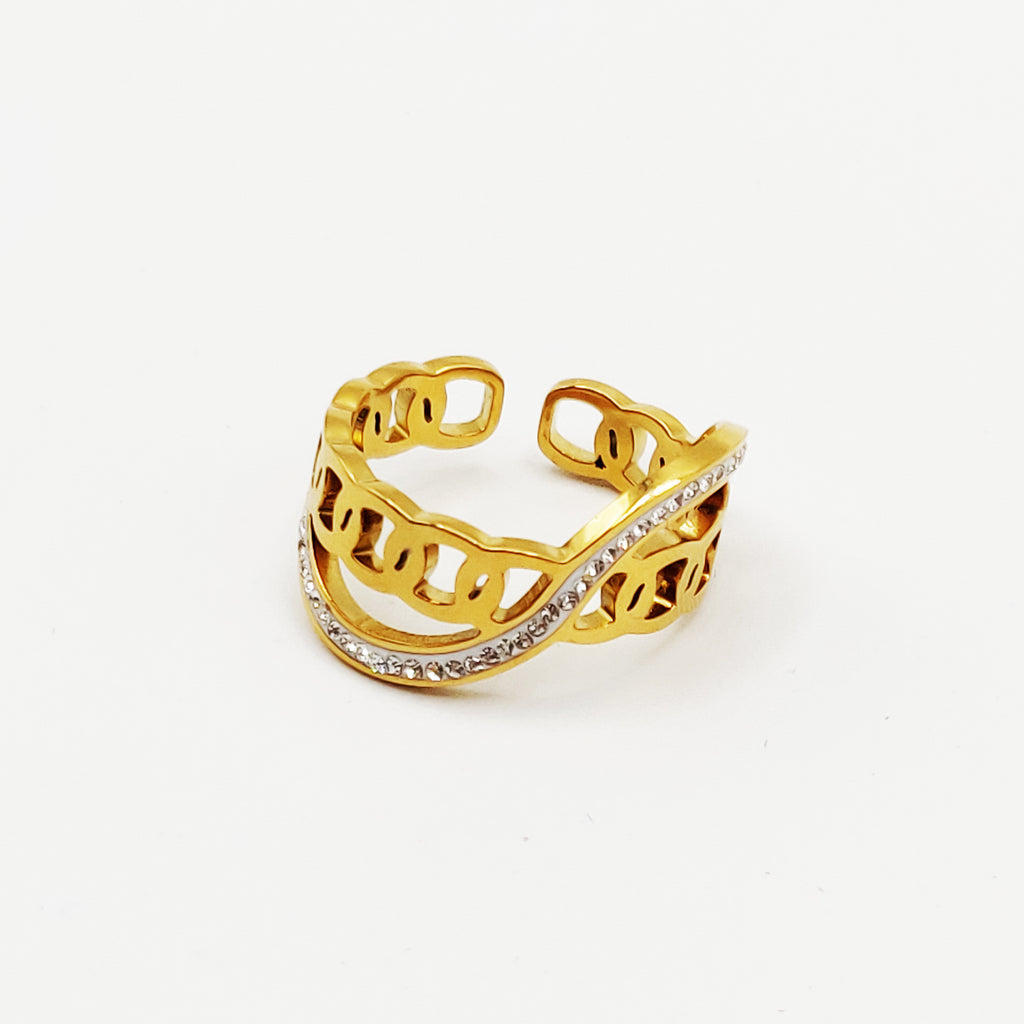 Bague Rigide Chaîne Croisée Cristaux