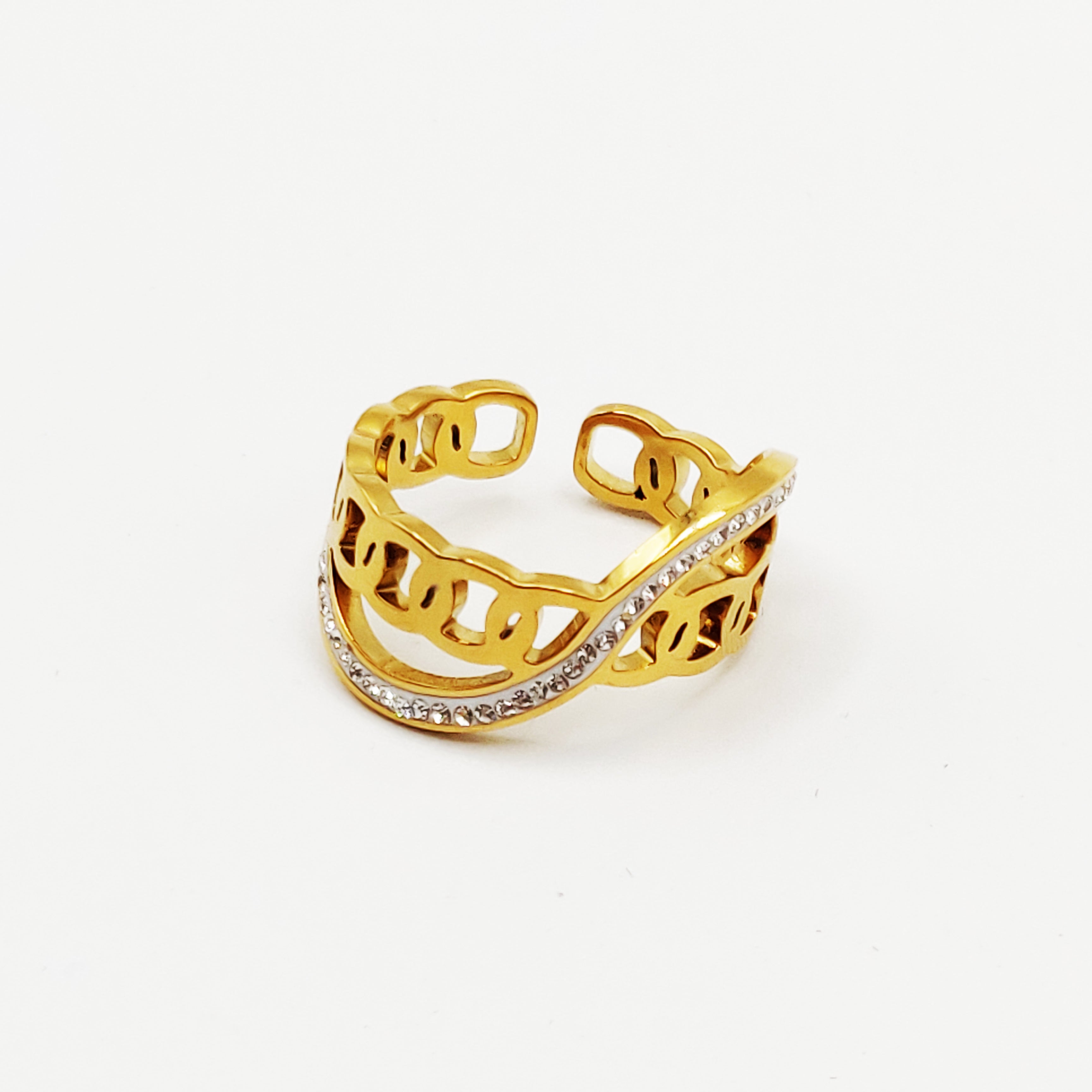 Bague Rigide Chaîne Croisée Cristaux