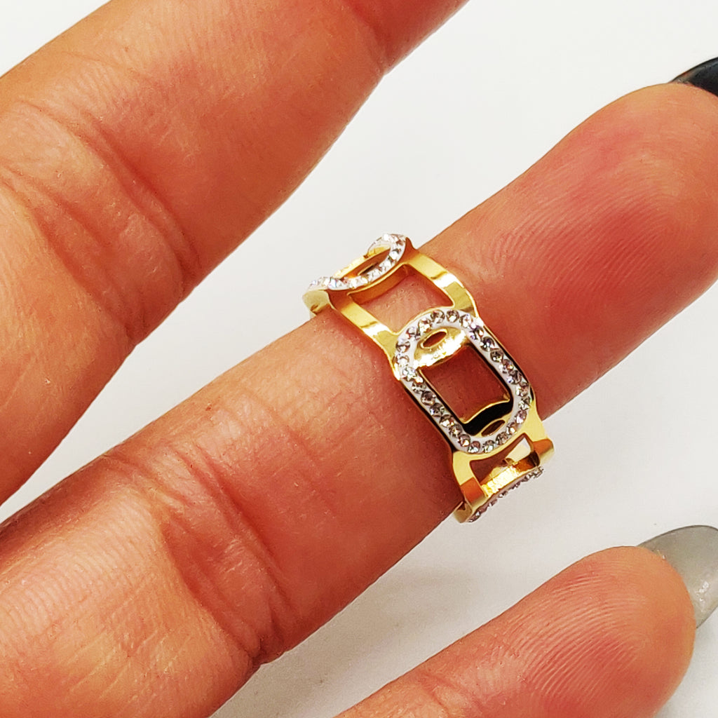 Bague Rigide Chaîne Ovale Cristaux Luxe