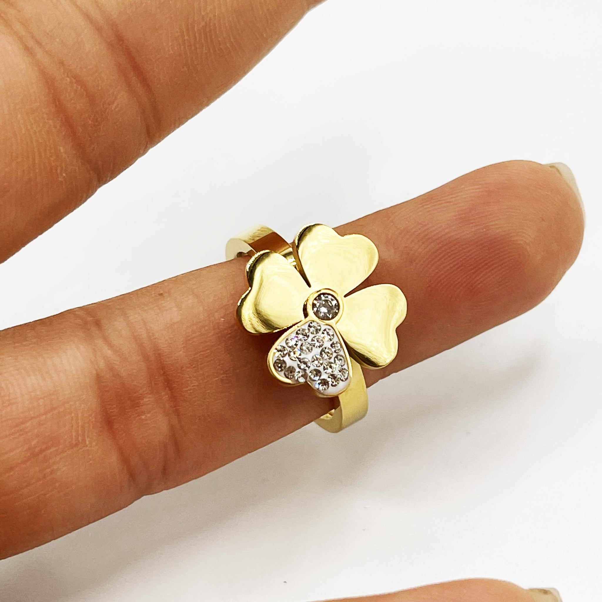 Bague Trèfle Coeur Cristaux