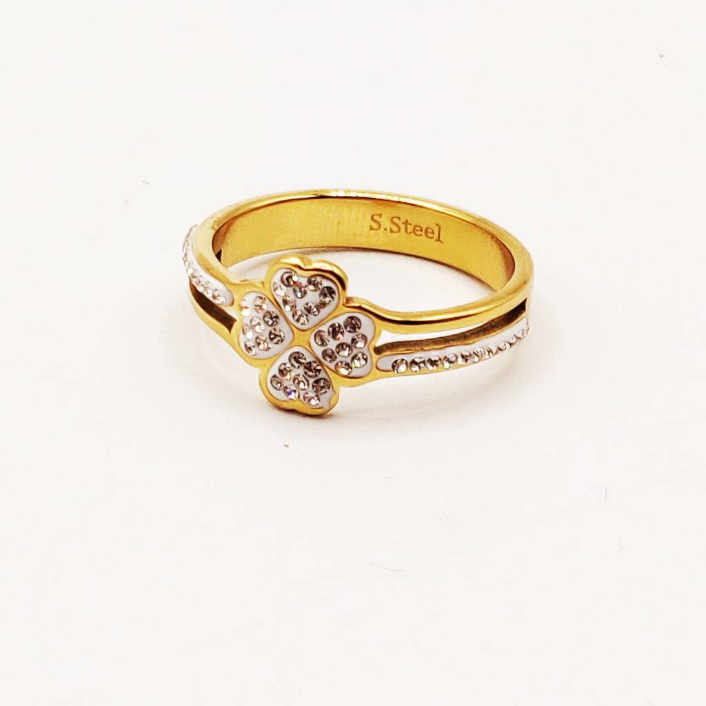 Bague Trèfle et Lignes Cristaux