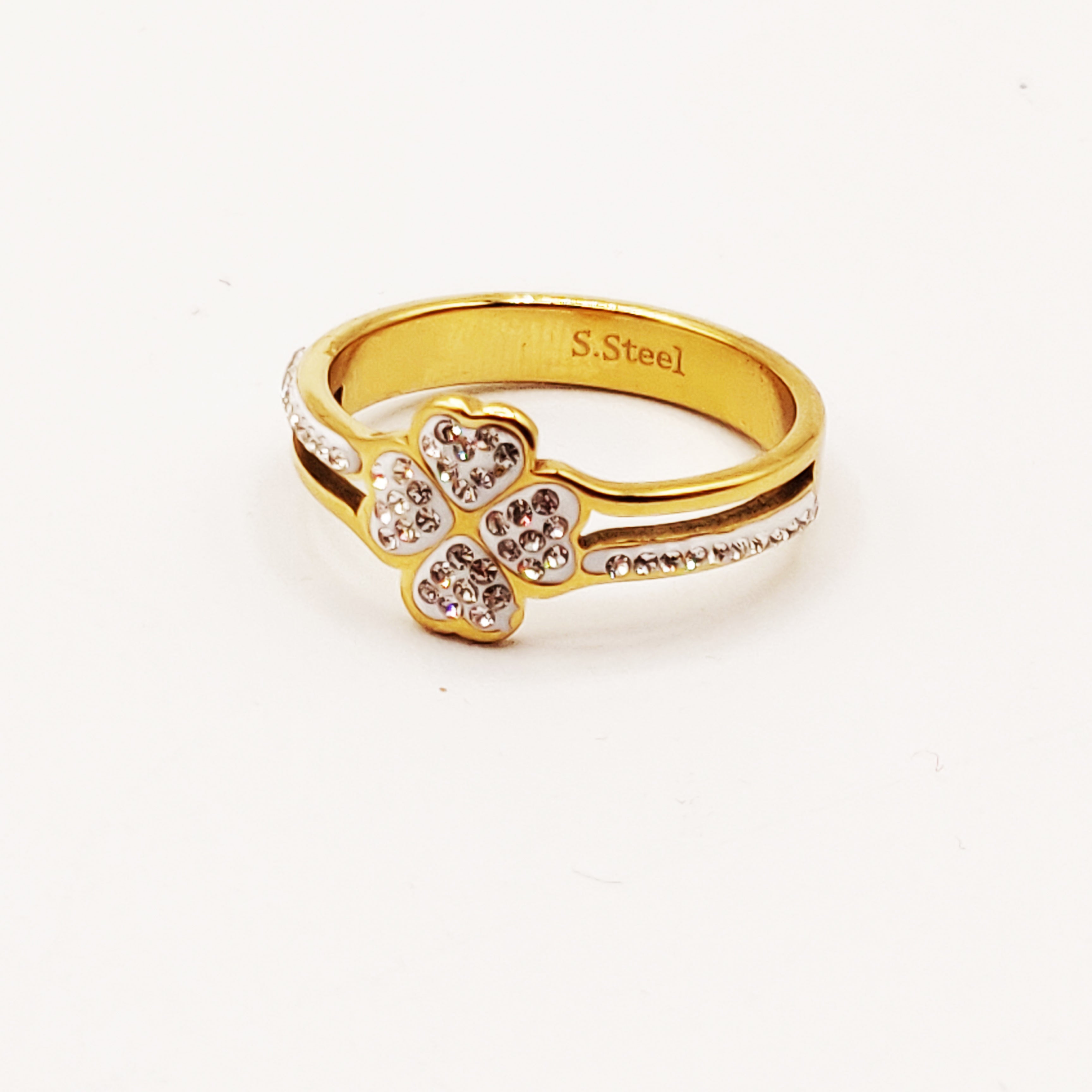Bague Trèfle et Lignes Cristaux