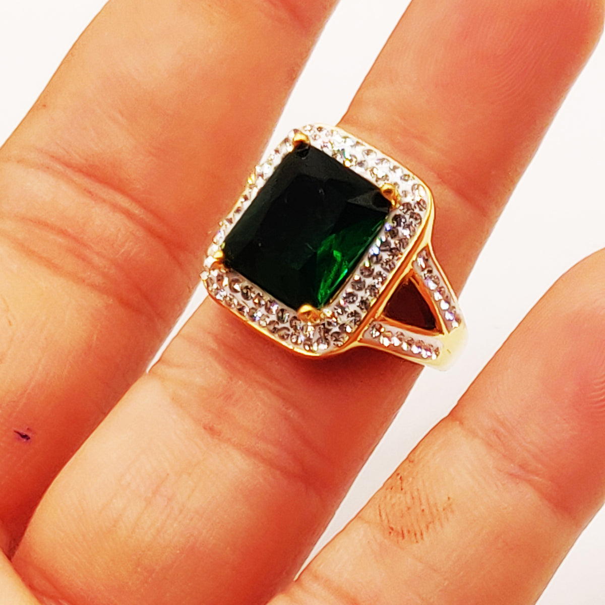 Bague Tresse Rectangle Vert Cristaux Luxe