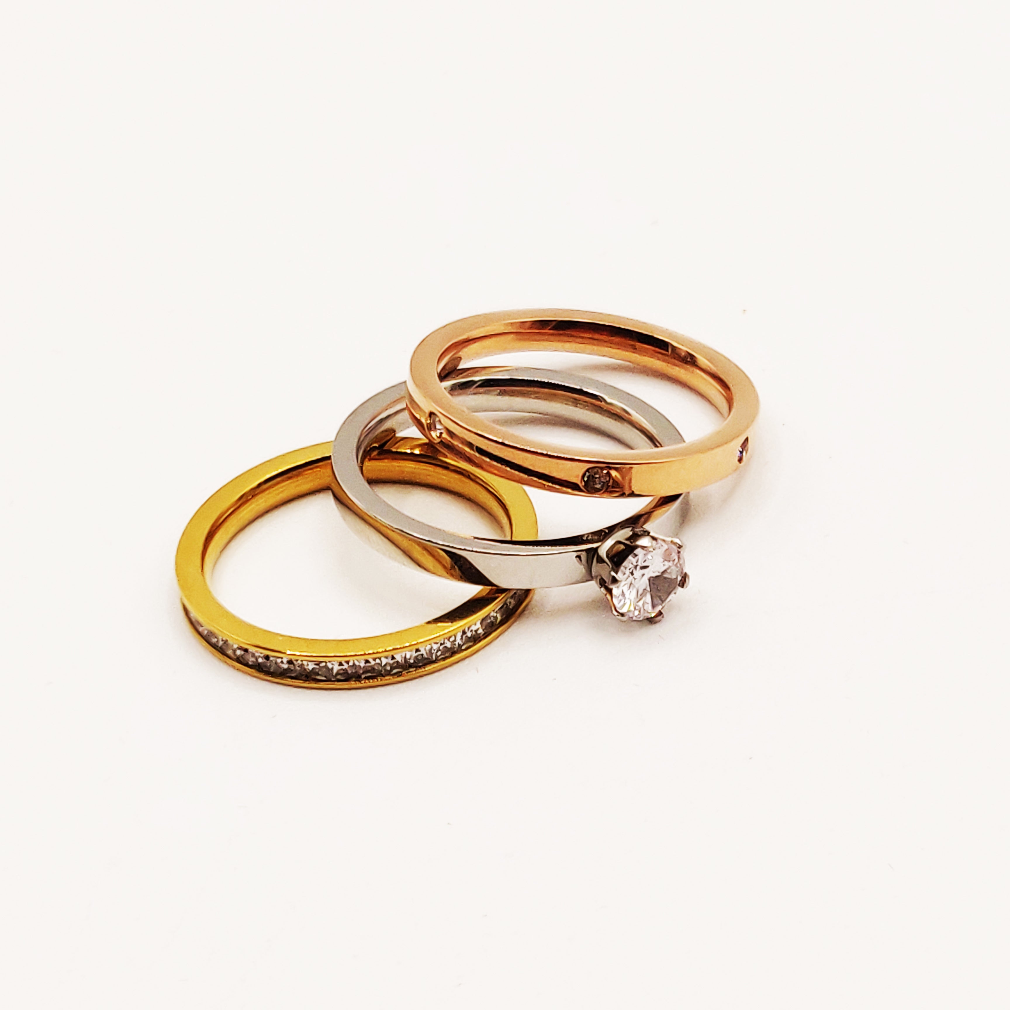Trio de Bagues Mariage 3 Couleurs