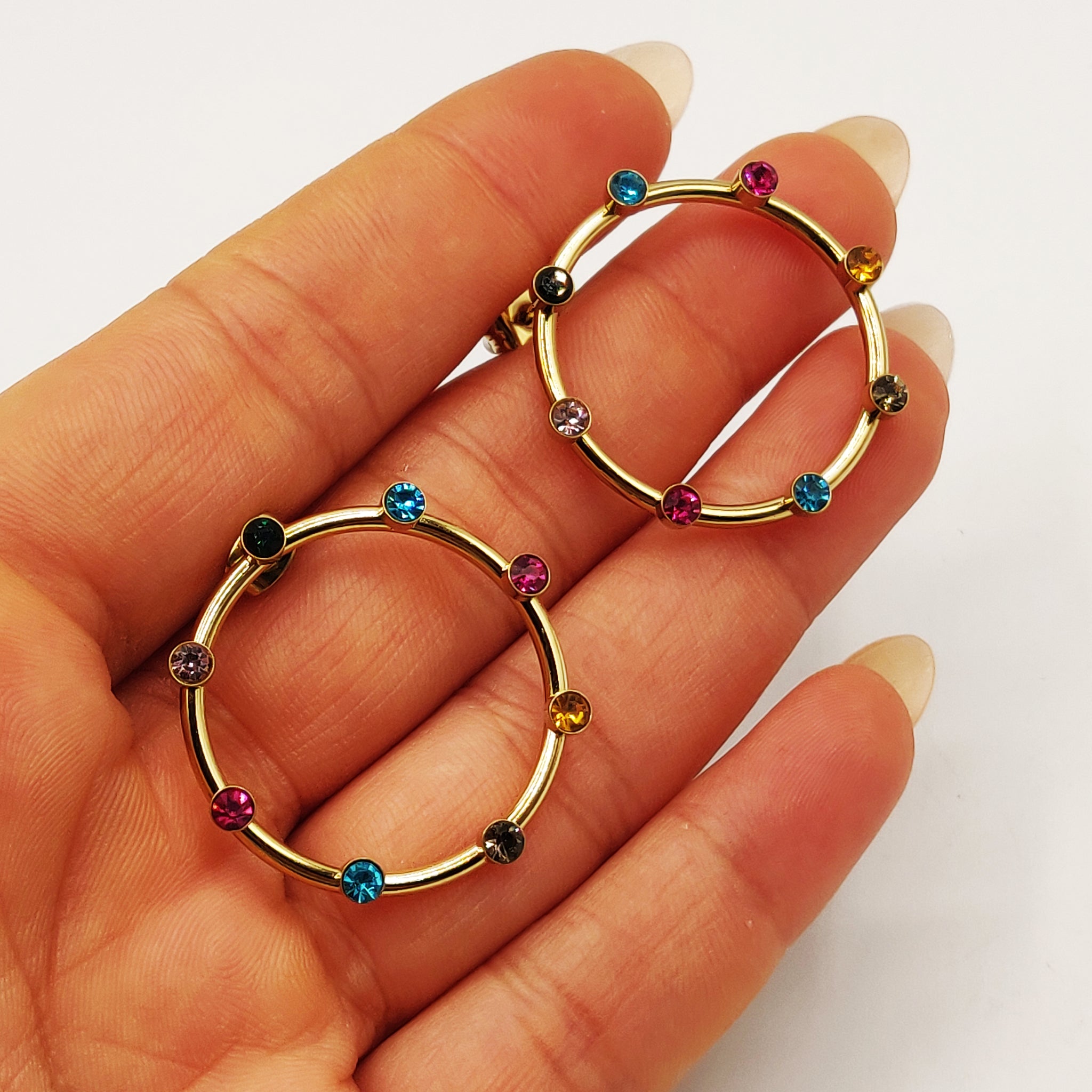 Boucles d'oreilles Anneau Cristaux Multicolores Luxe