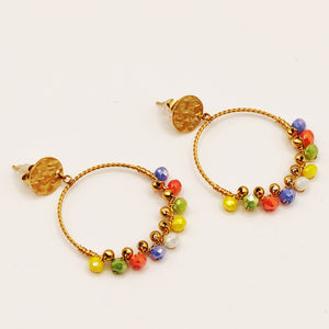 Boucles d'oreilles Anneau et Perles Multicolores