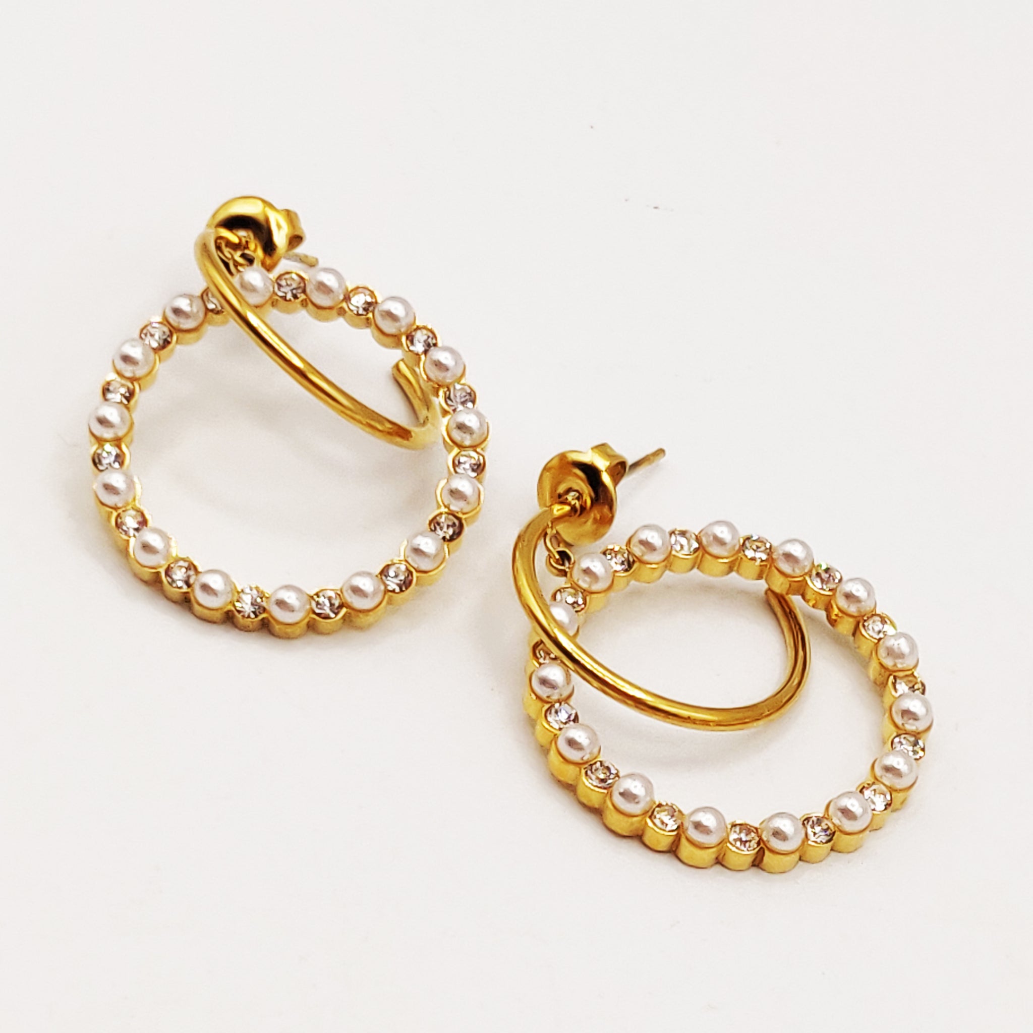 Boucles d'oreilles Anneaux Perles et Cristaux Luxe
