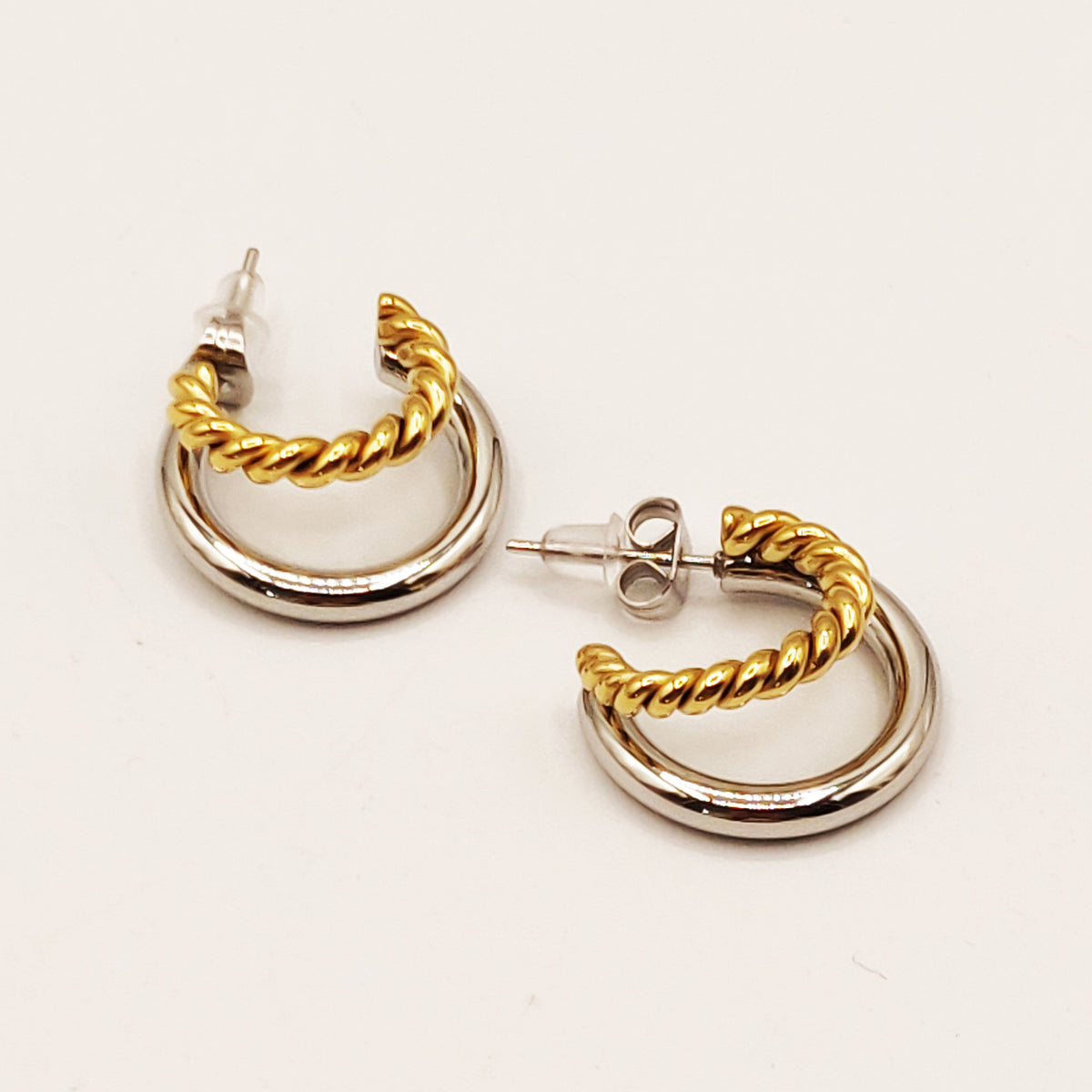 Boucles d'oreilles Anneaux et Torsades Bicolores Luxe