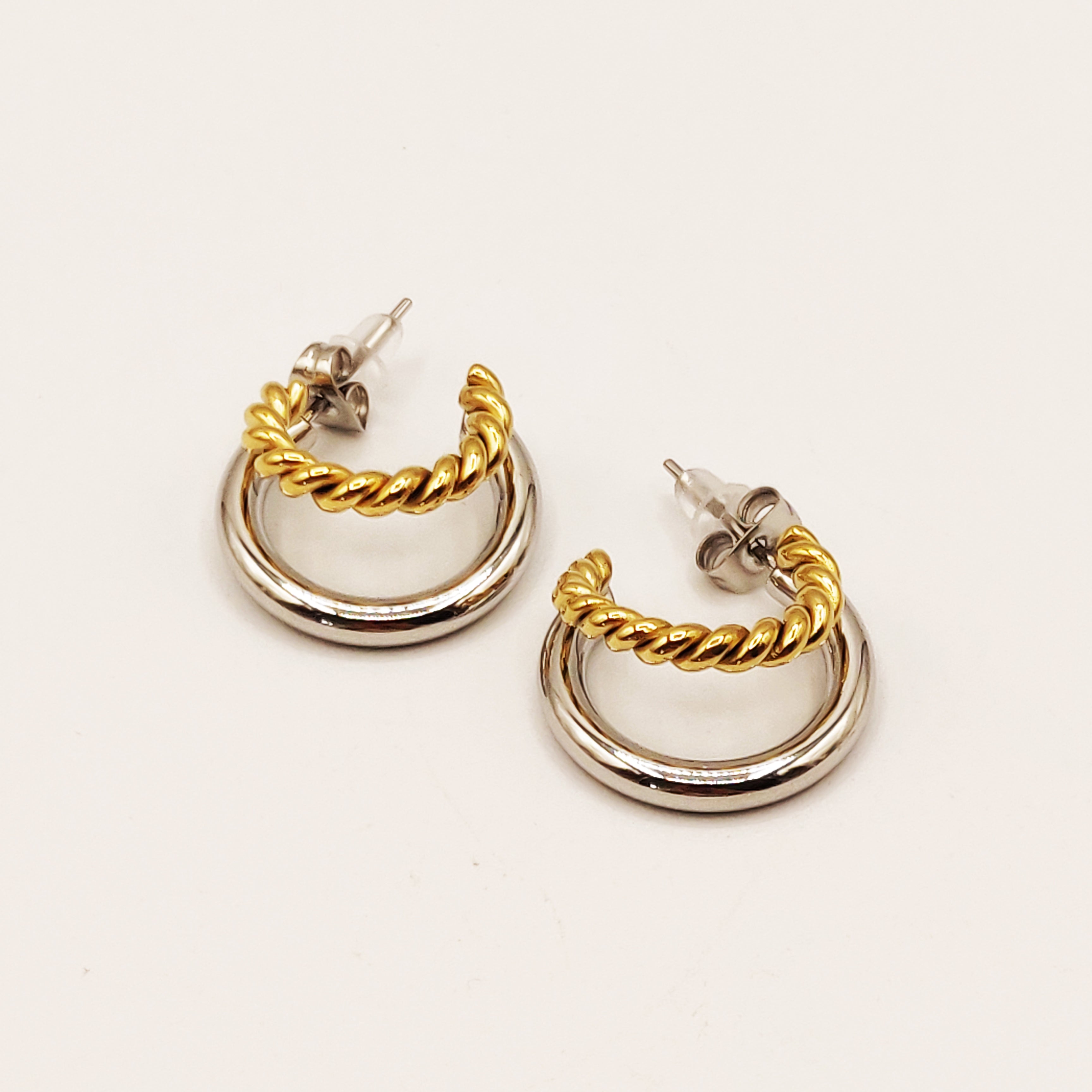 Boucles d'oreilles Anneaux et Torsades Bicolores Luxe