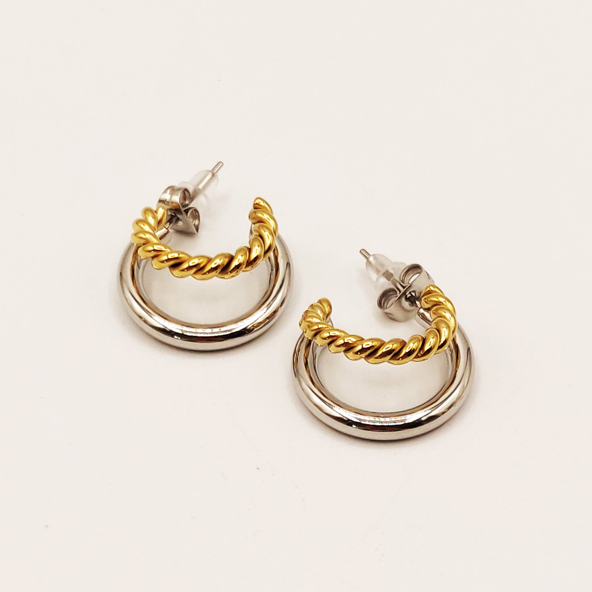 Boucles d'oreilles Anneaux et Torsades Bicolores Luxe