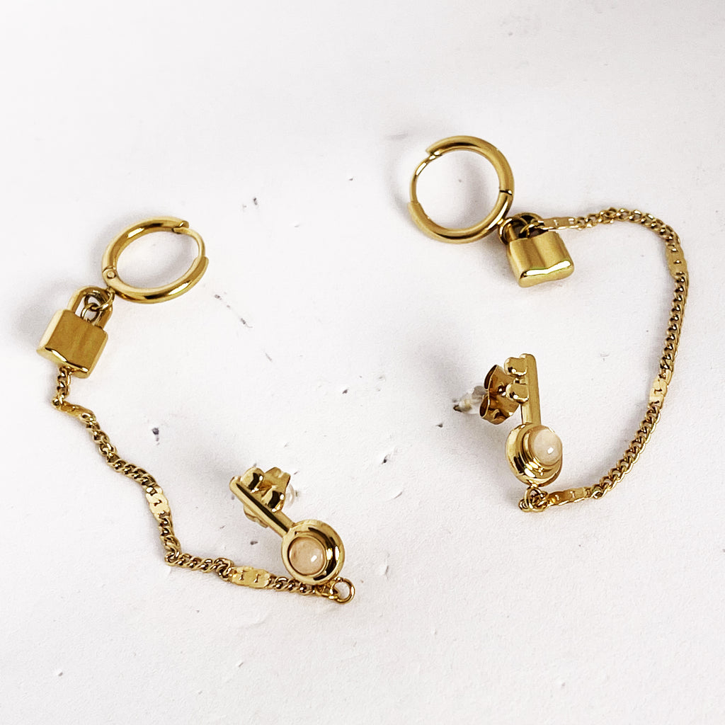 Boucles d'oreilles Cadenas Clé et Perle