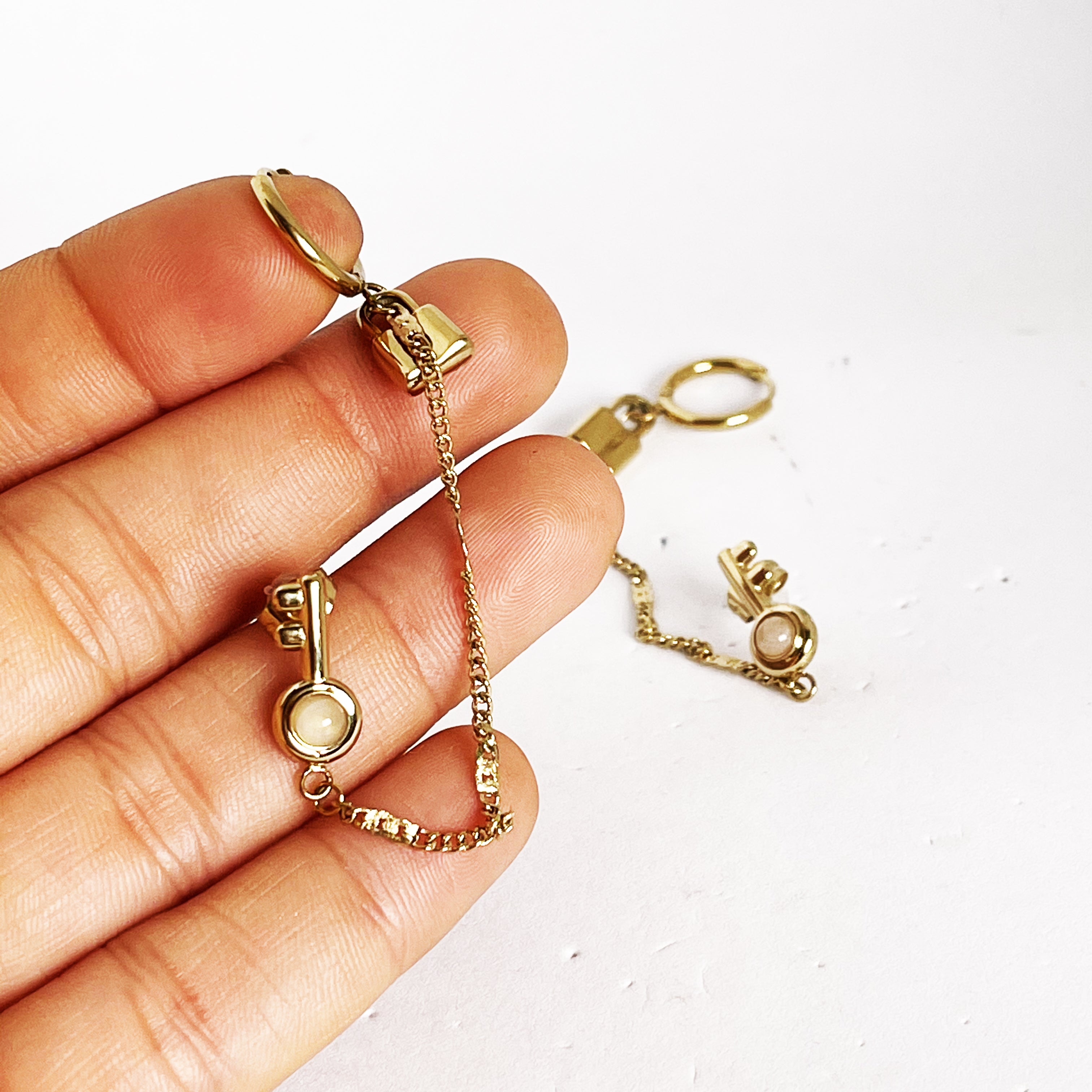 Boucles d'oreilles Cadenas Clé et Perle