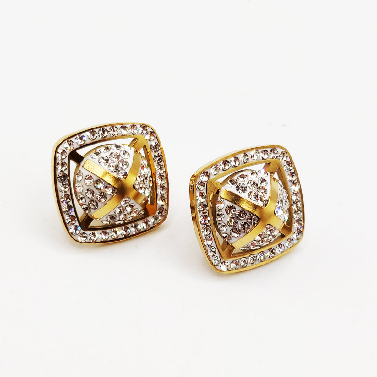 Boucles d'oreilles Carré Bombé Cristaux X