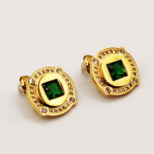 Boucles d'oreilles Cercle Losange Vert Luxe