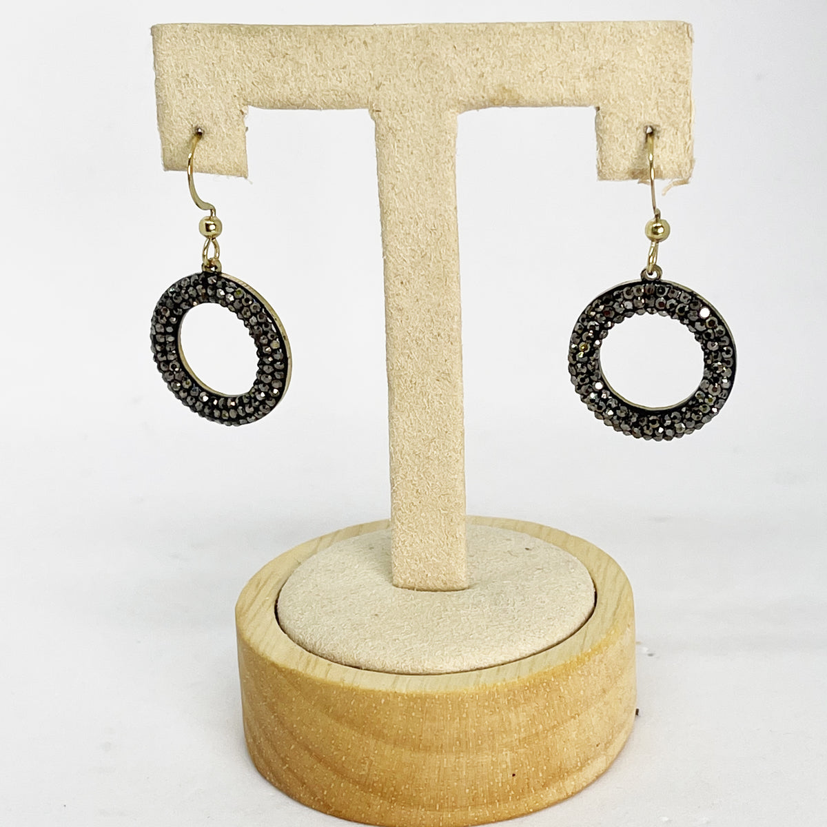 Boucles d'oreilles Cercle Cristaux Noir et Barre